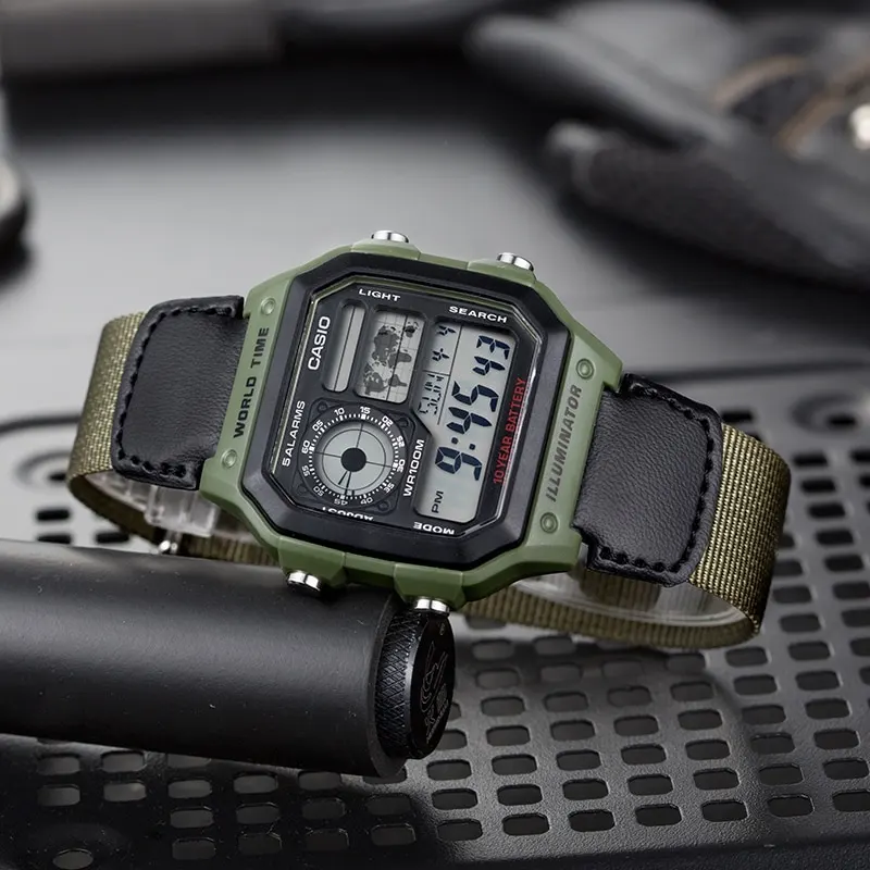 Casio Youth Digital Grey Dial Nylon Men's Watch- AE-1200WHB-3BV